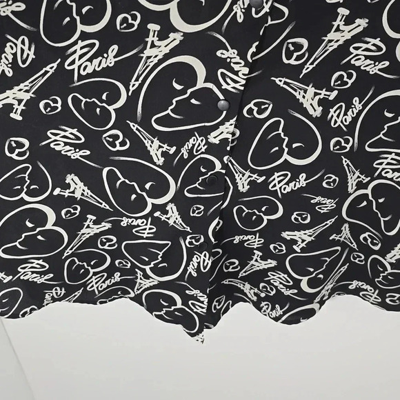 {Catherine Malandrino} Women's Paris Print Button Down Blouse - Size Large - Picture 9 of 13